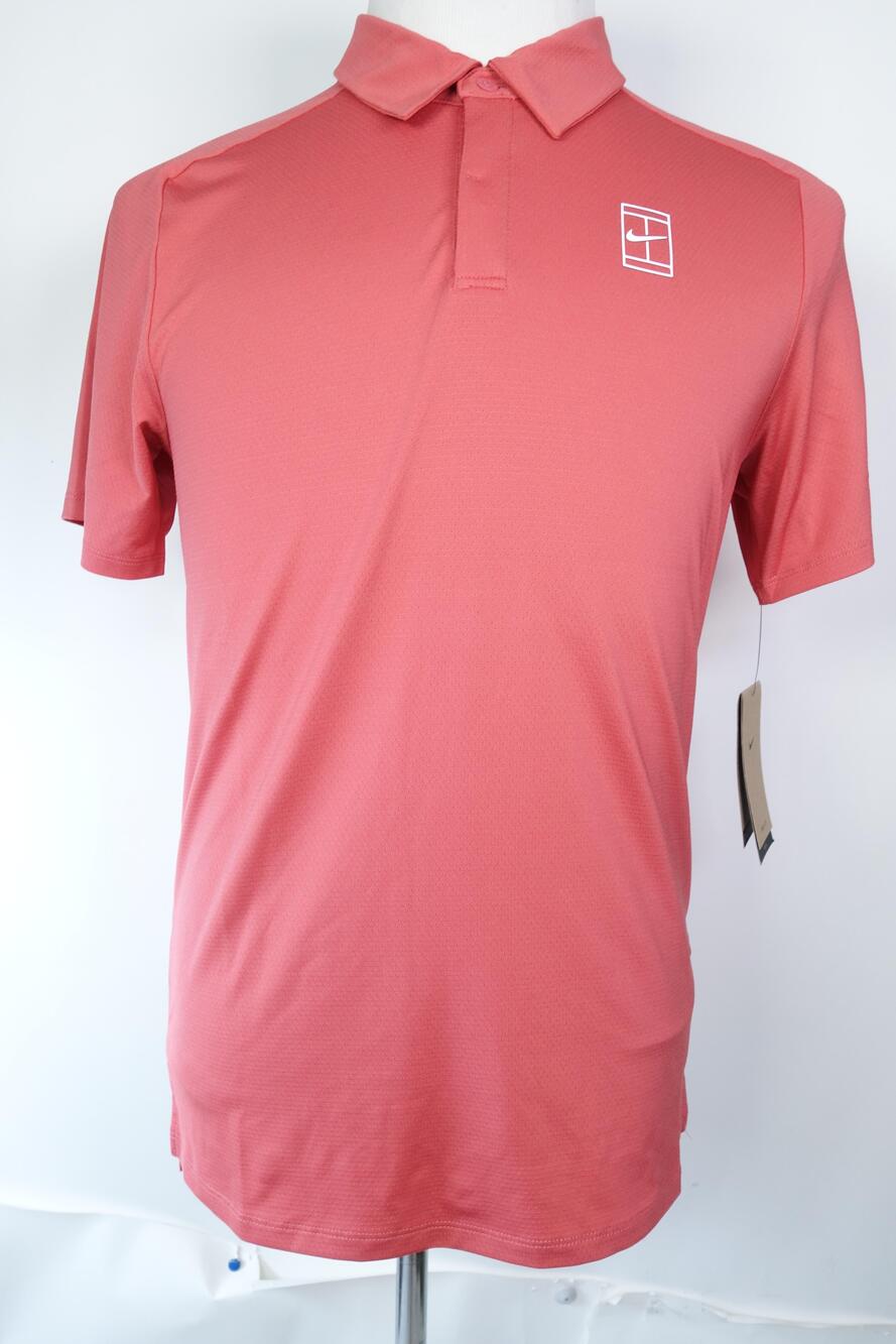 Nike Dri-FIT Tennis Polo Shirt Mens Small Pink Slim Fit Court Logo FZ6909-655